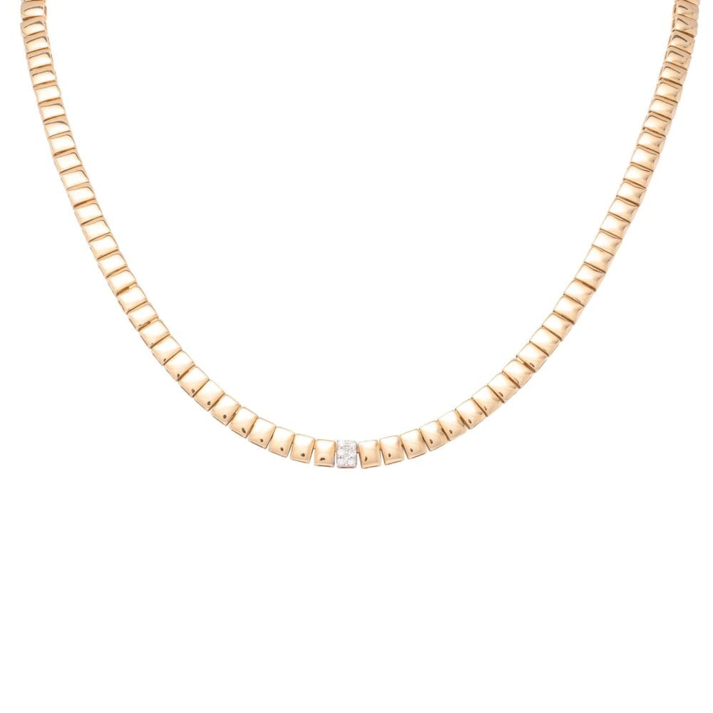 Diamond Tile Link Necklace Yellow Gold