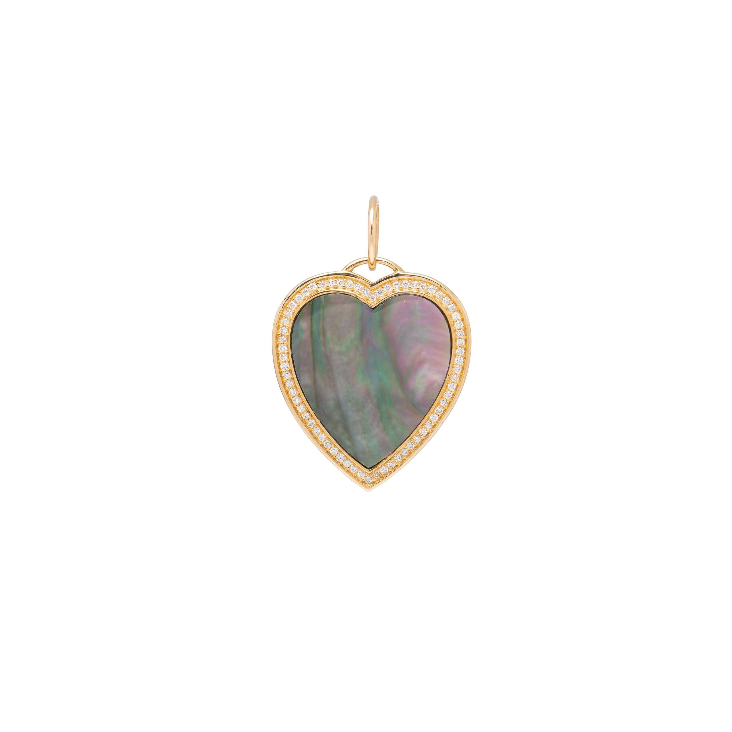 Gray Mother-of-Pearl + Diamond Heart Charm Yellow Gold