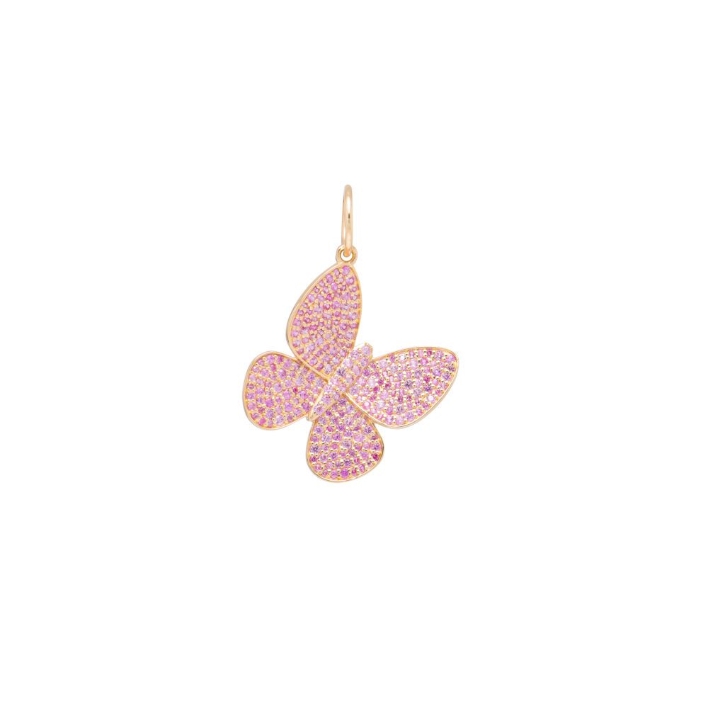 Medium Pink Sapphire Butterfly Charm Yellow Gold