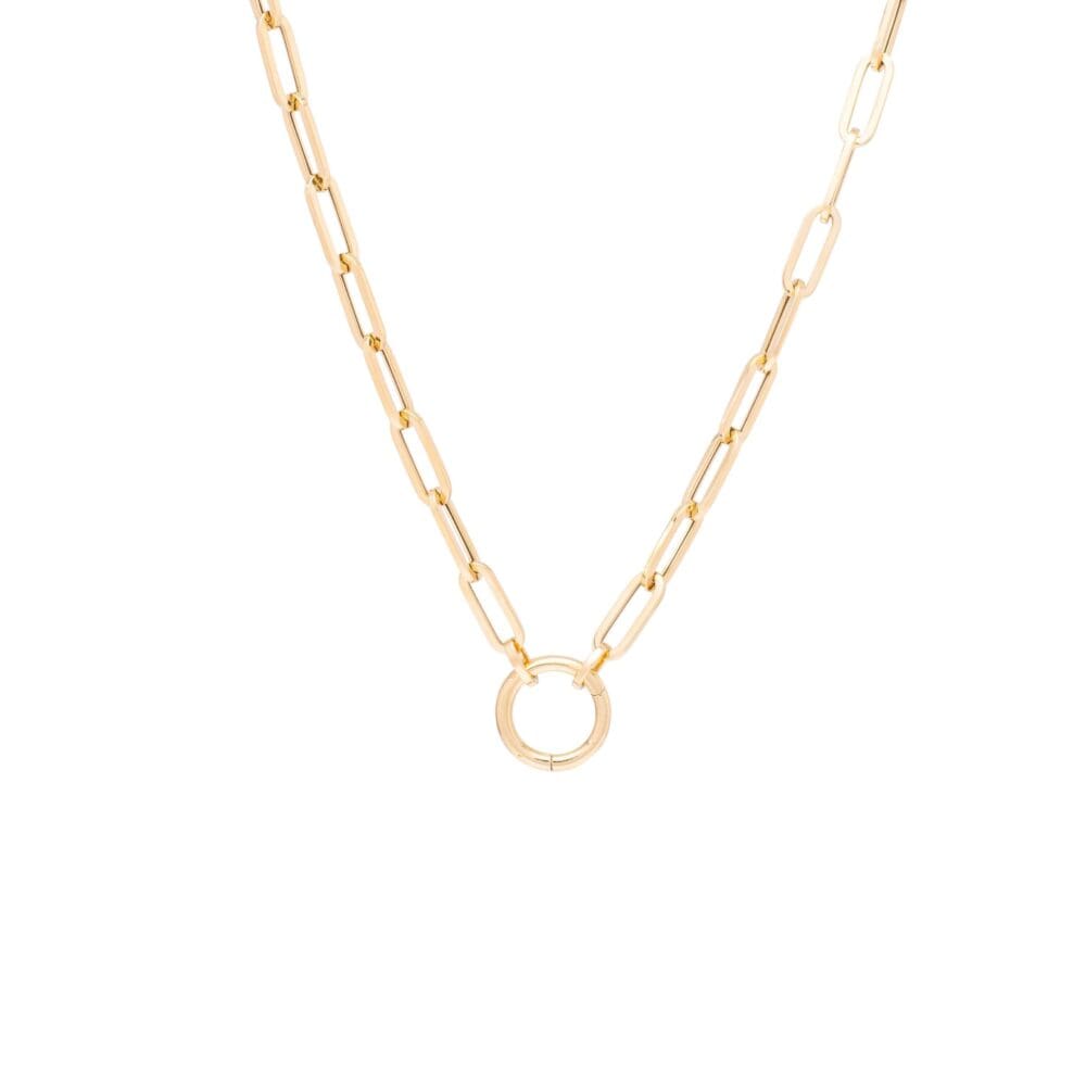 Open Round Clasp Charm Holder + Small Link Chain Necklace Yellow Gold