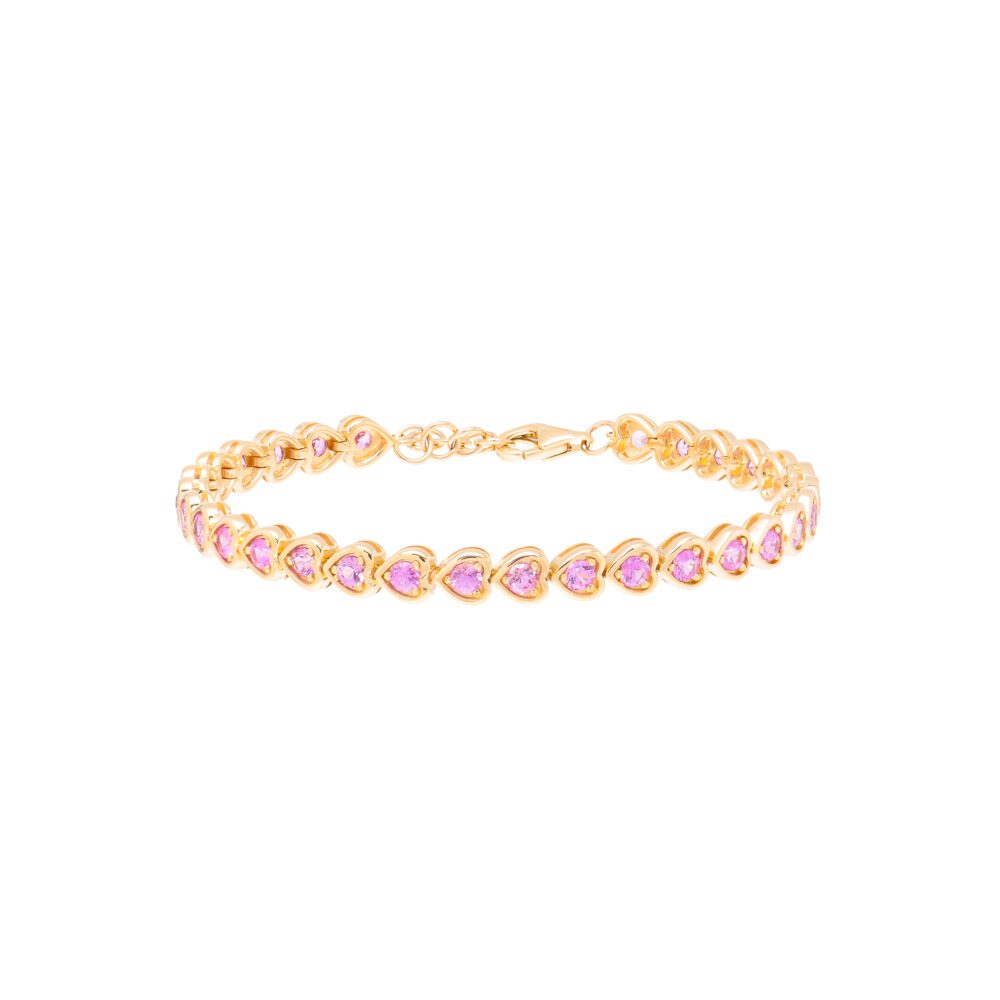 Pink Sapphire Heart Shaped Bracelet Yellow Gold