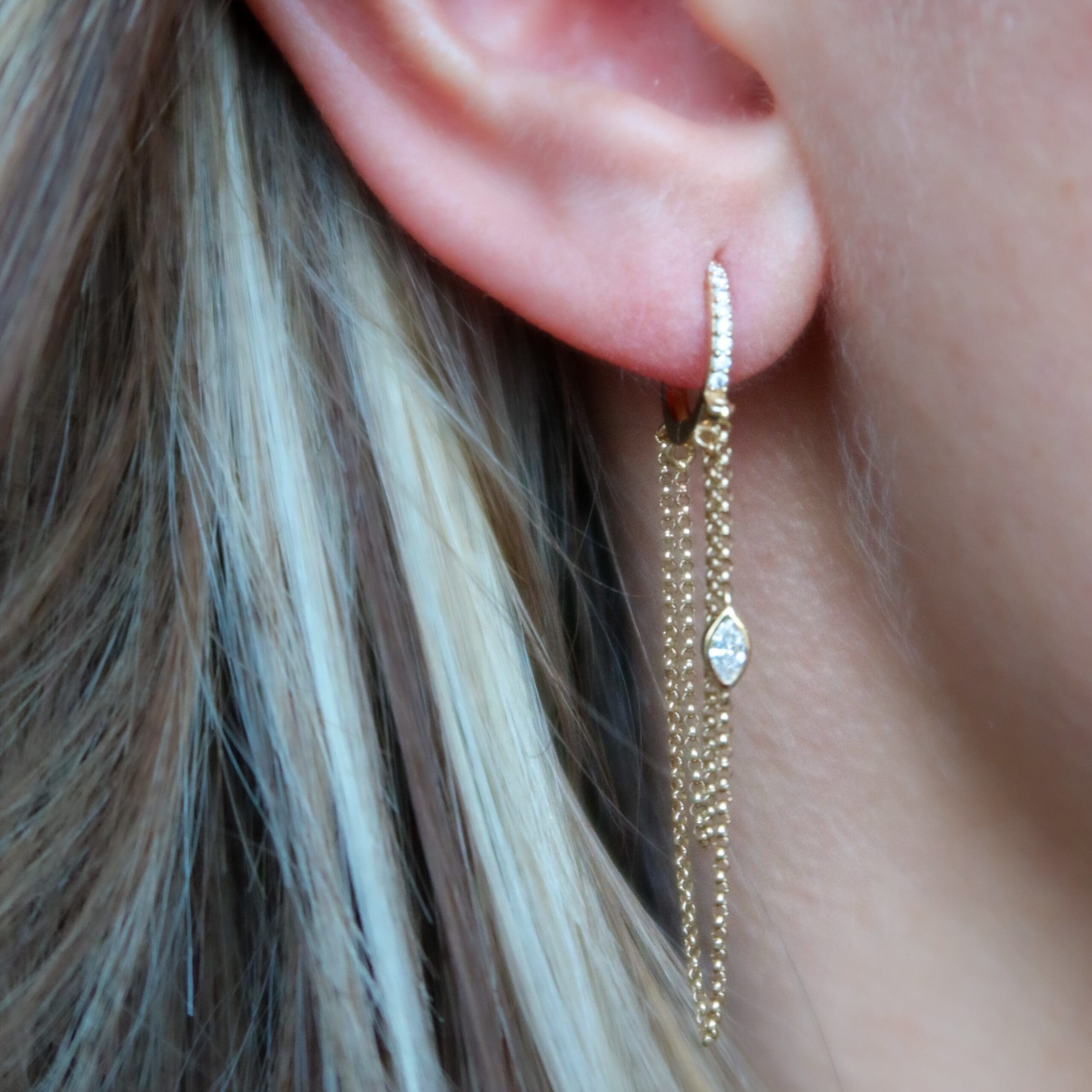 Single Marquise Diamond Huggies Chain Earrings