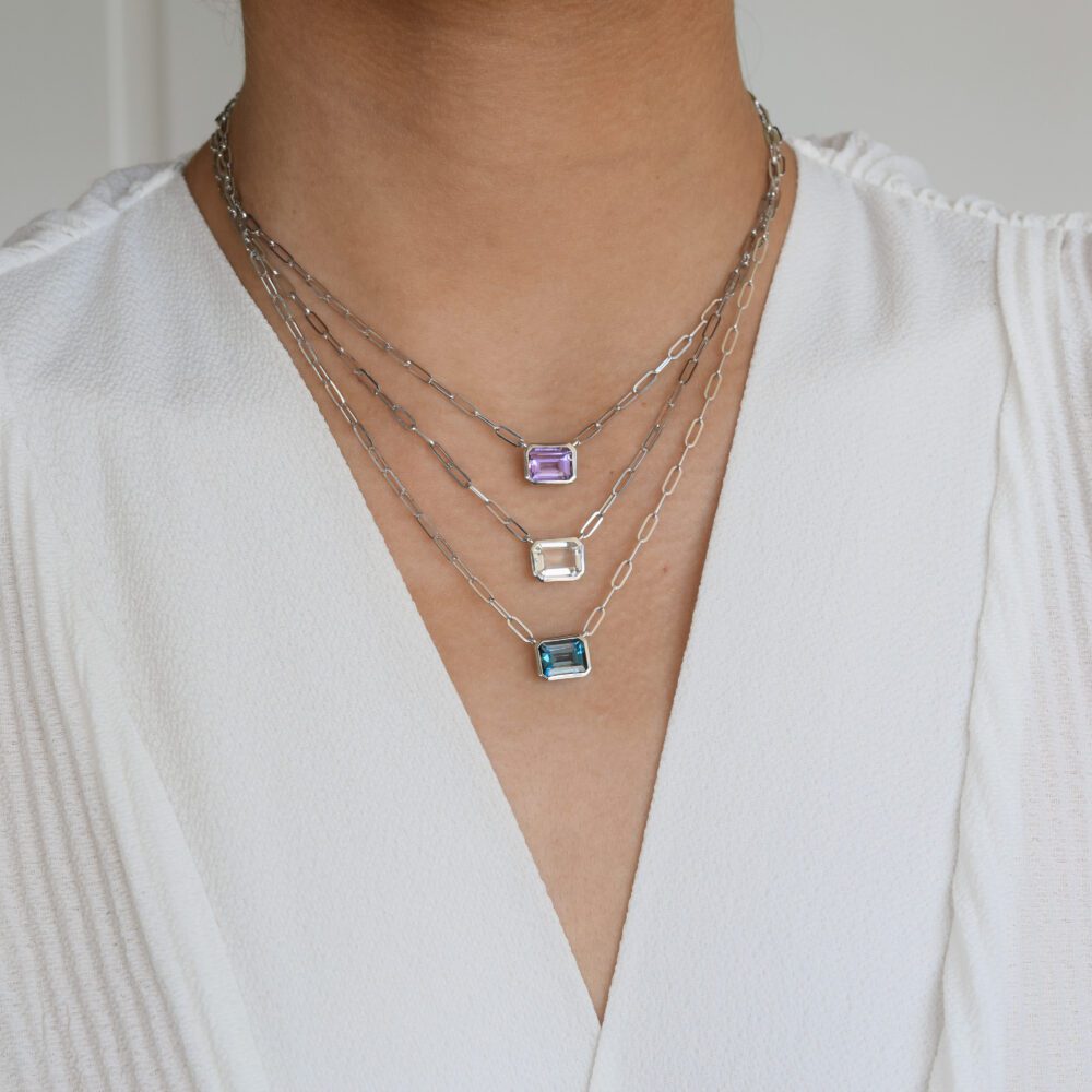 Topaz Pendant Mini Link Chain Necklace