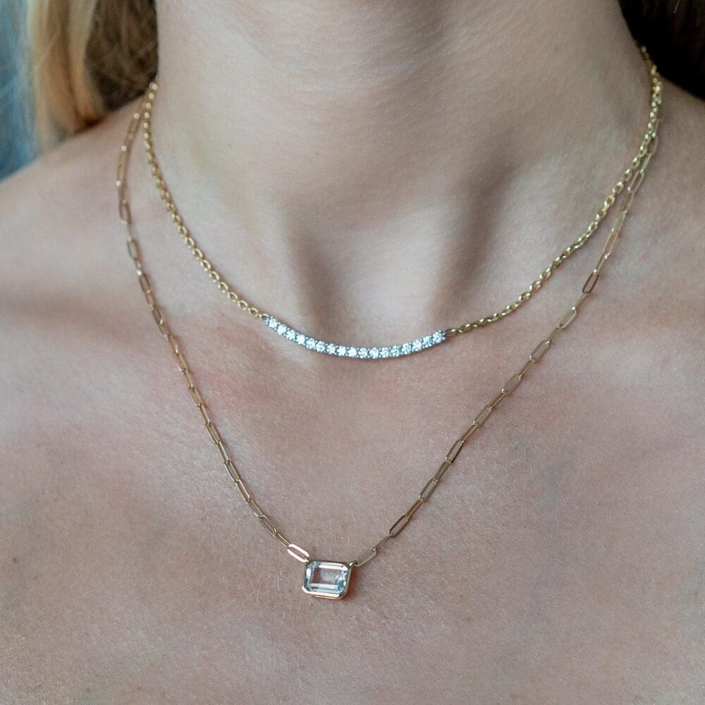 White Topaz Pendant Mini Link Chain Necklace