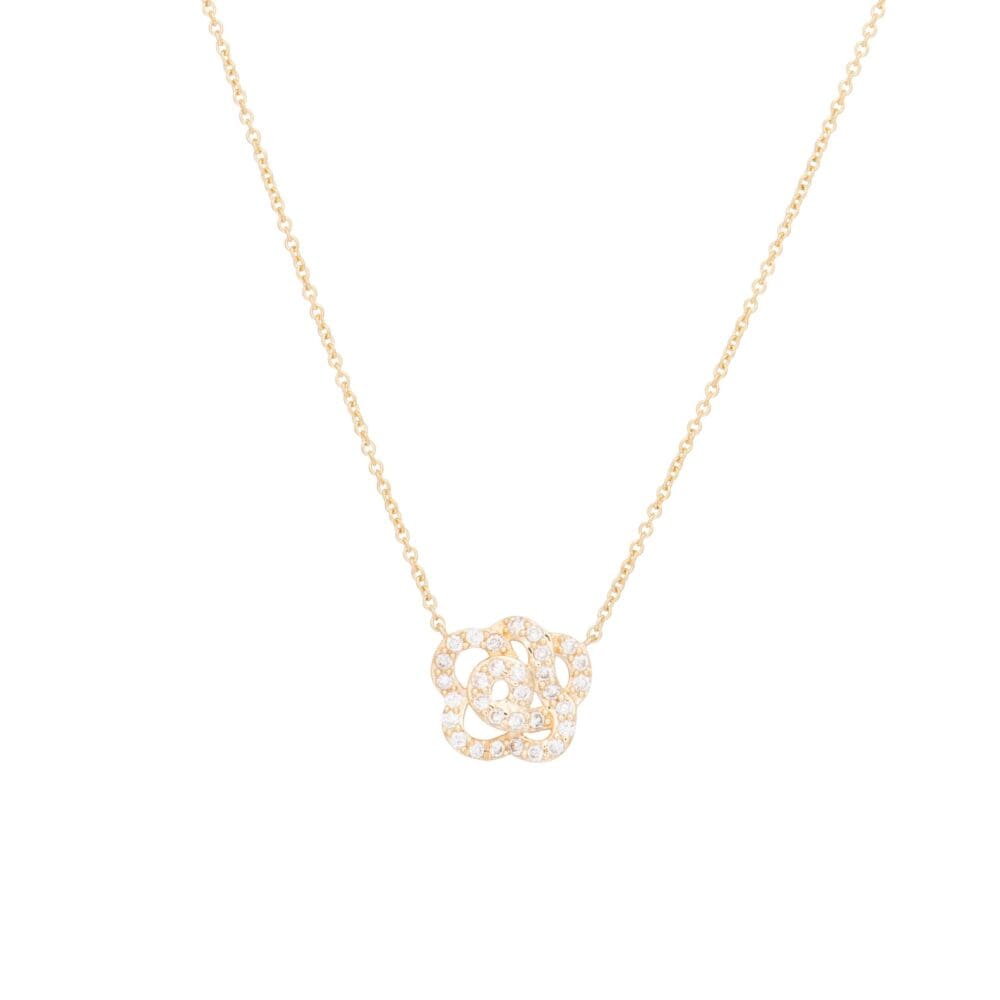 Small Diamond Rose Necklace Yellow Gold