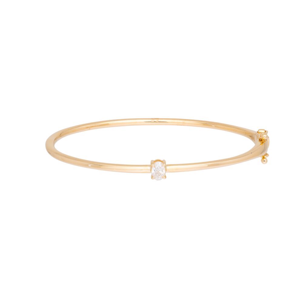 Diamond Solitaire Oval Bangle Yellow Gold