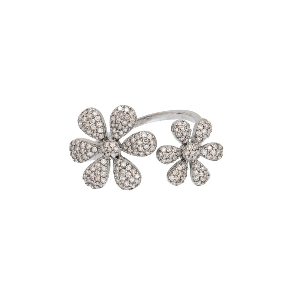 Open Two Flower Fashion Ring Sterling Silver