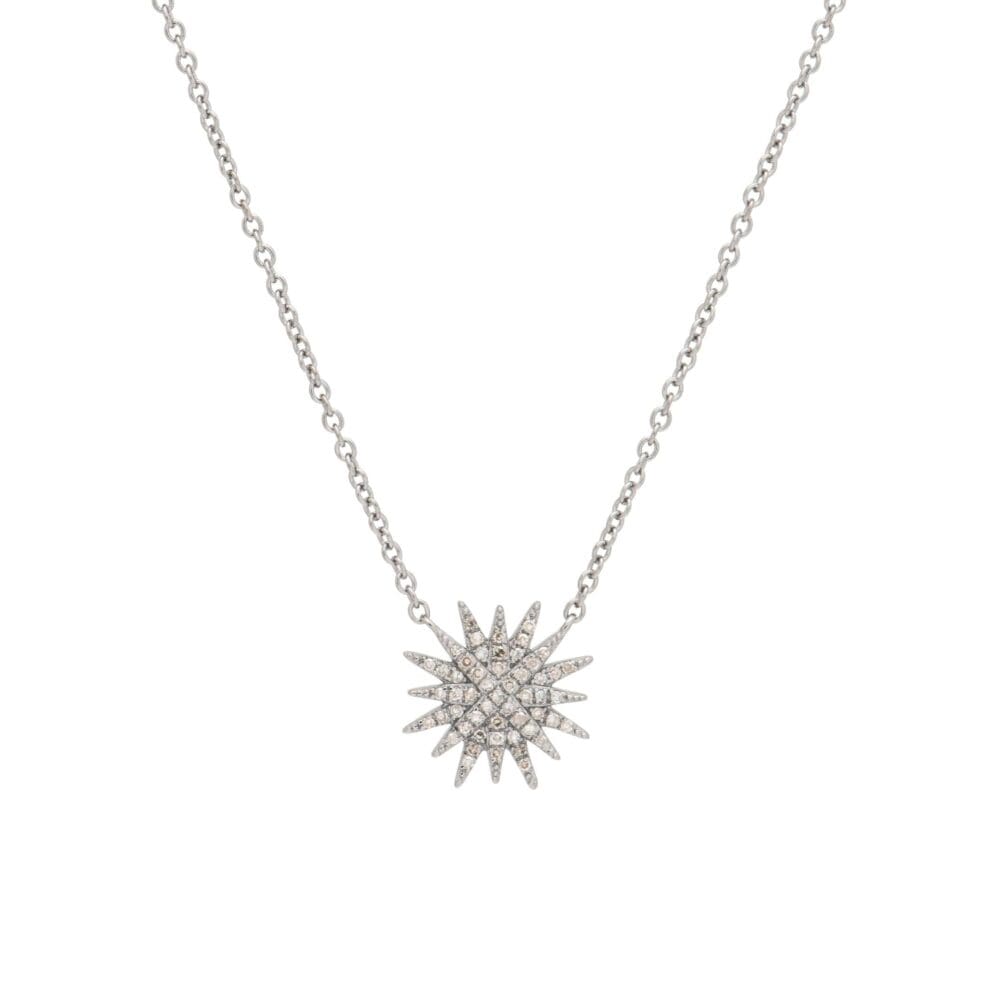 Radiant Sunburst Diamond Necklace Sterling Silver