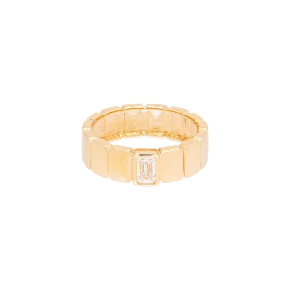Solitaire Emerald Cut Wide Band Yellow Gold