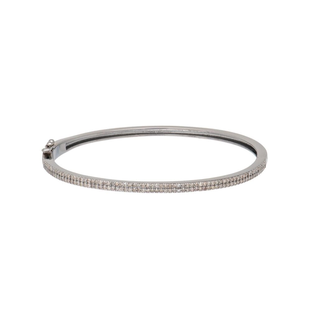 Pave Double Row Diamond Bangle Sterling Silver