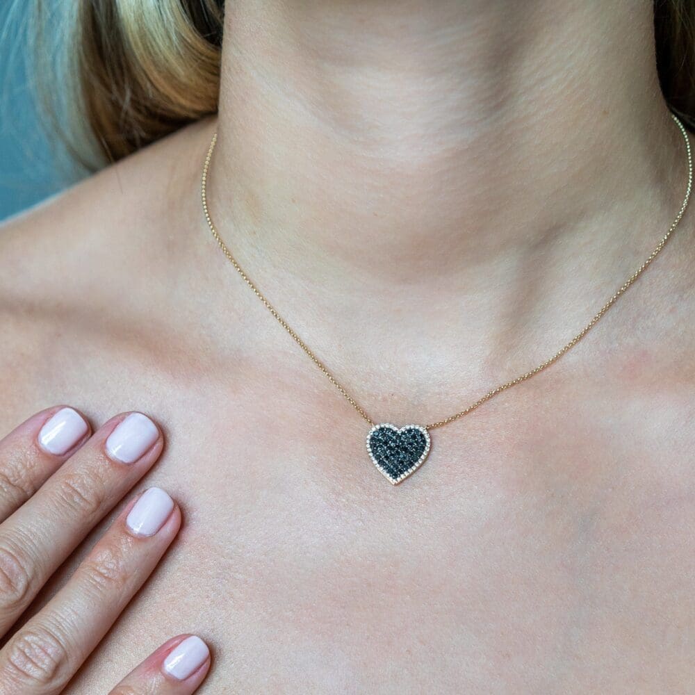 Black White Diamond Heart Necklace