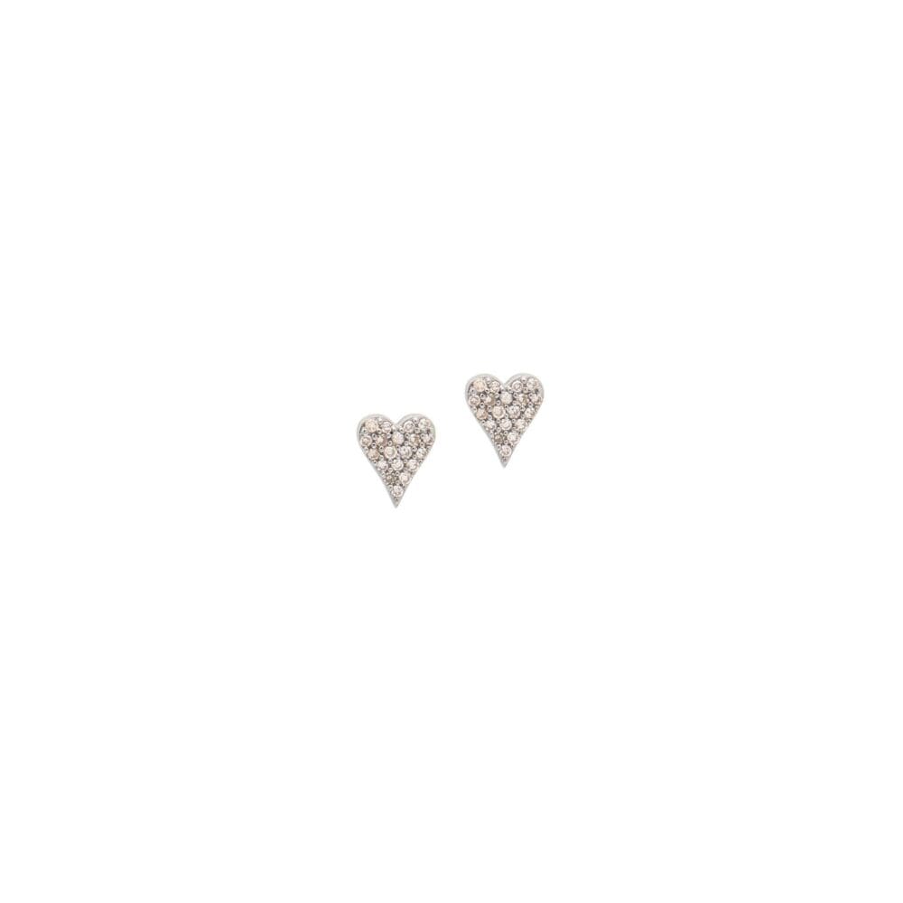 Mini Diamond Modern Heart Studs Sterling Silver