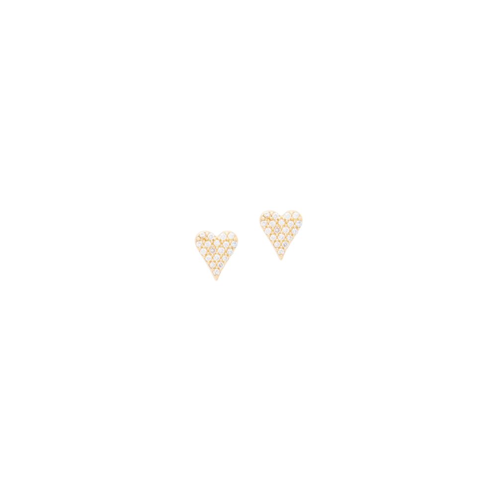Mini Diamond Modern Heart Studs Yellow Gold