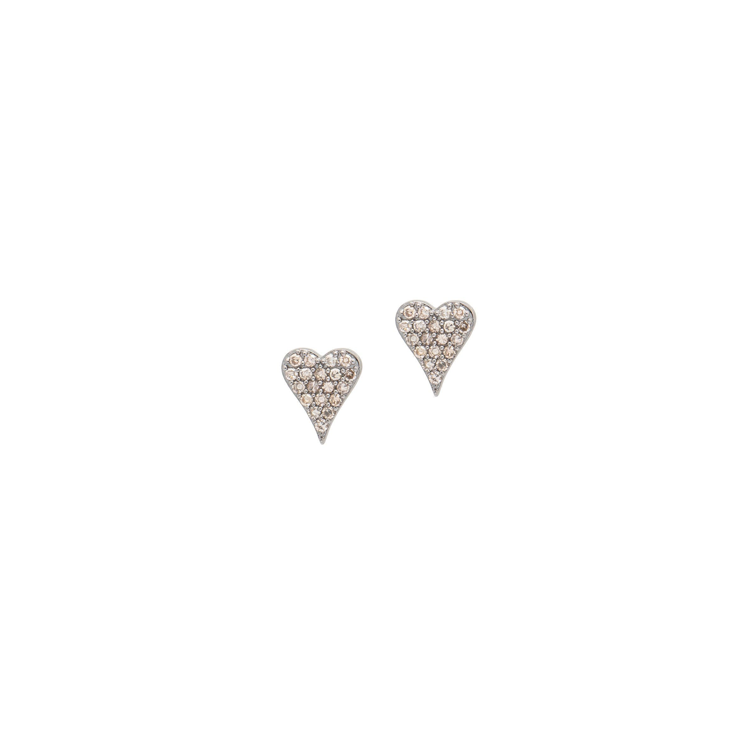 Petite Diamond Modern Heart Studs Sterling Silver