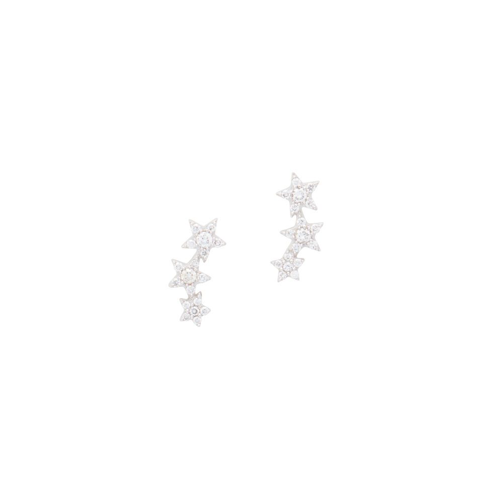 Triple Stellar Diamond Star Studs White Gold