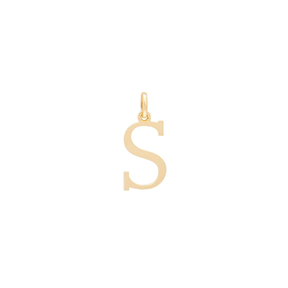 Block Initial Charm Yellow Gold Letter S