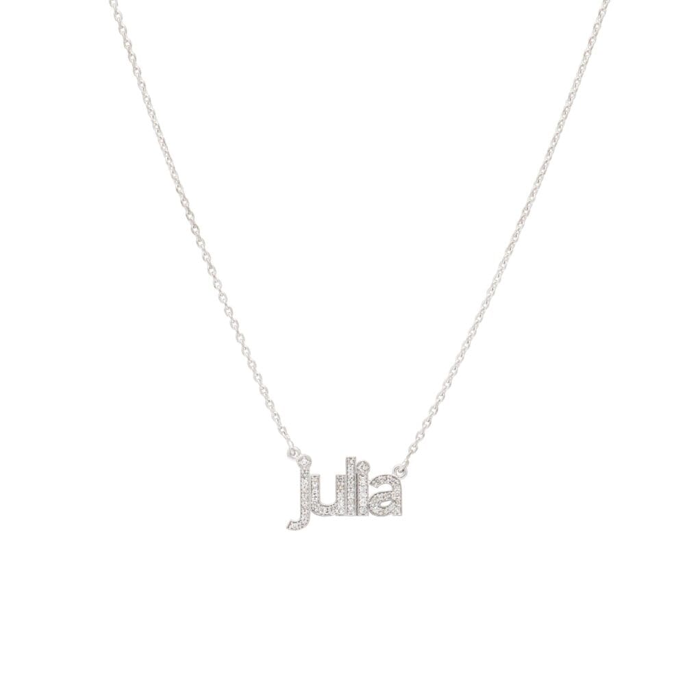 Diamond Lowercase Block Letter Name Necklace White Gold