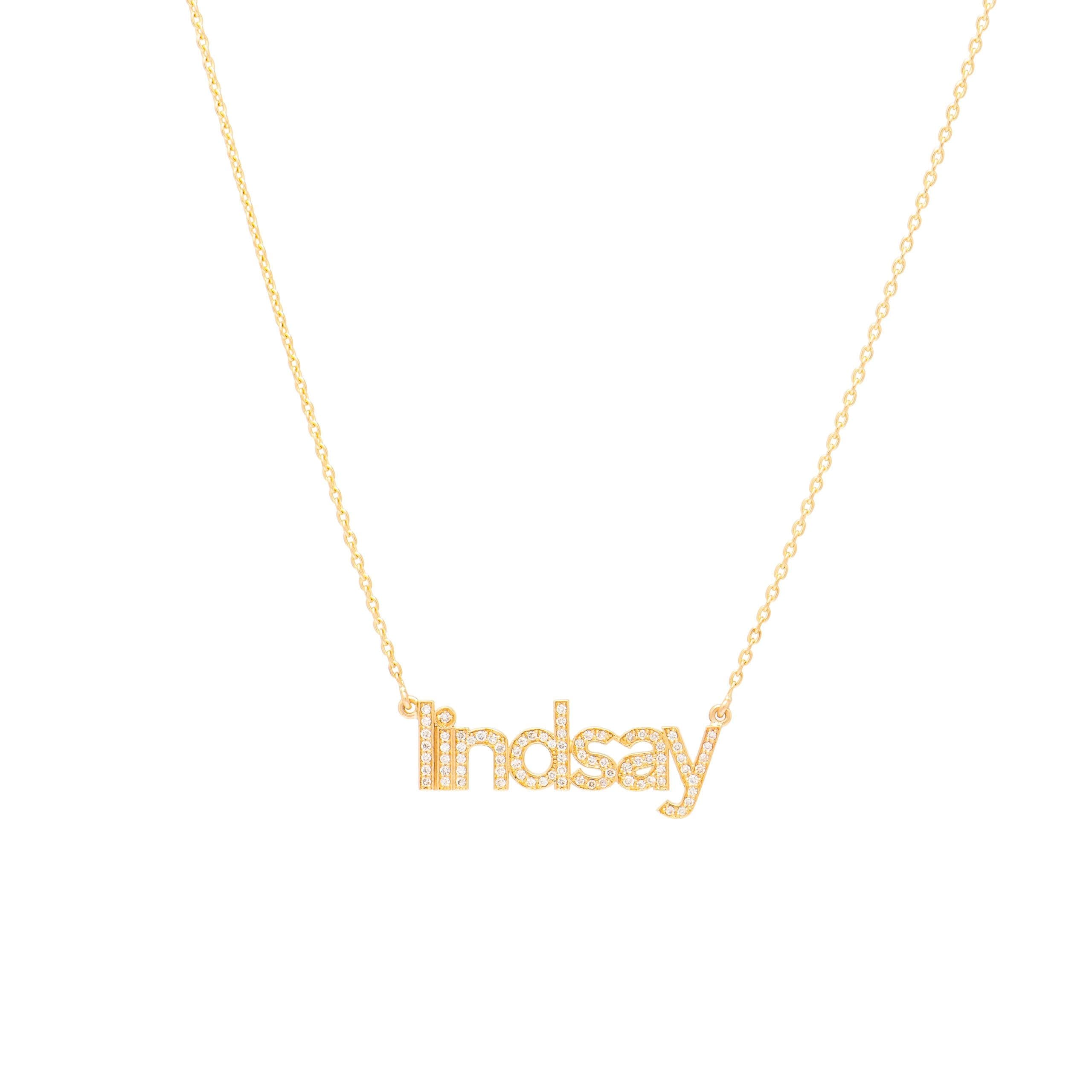 Diamond Lowercase Block Letter Name Necklace Yellow Gold