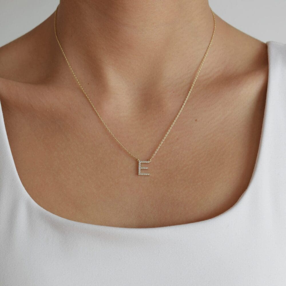 Diamond Uppercase Block Initial Necklace E