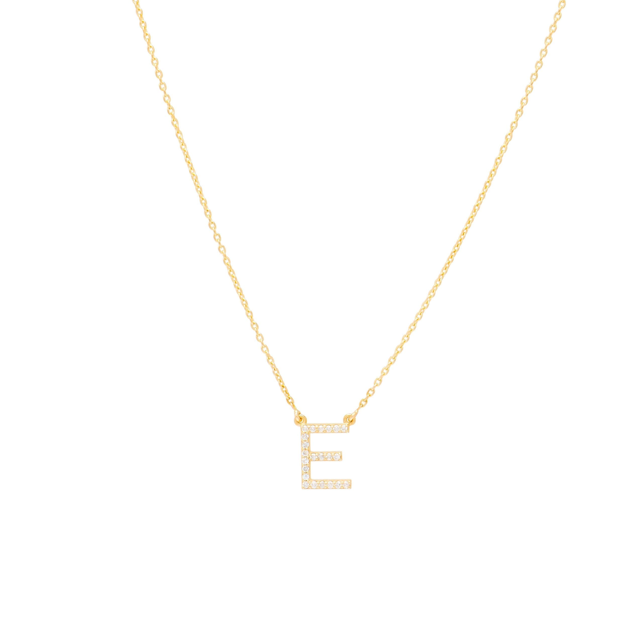 Diamond Uppercase Block Initial Necklace Yellow Gold