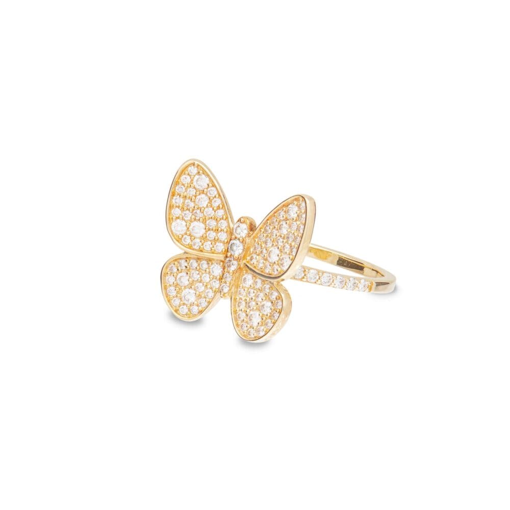 Diamond Butterfly Statement Ring Yellow Gold