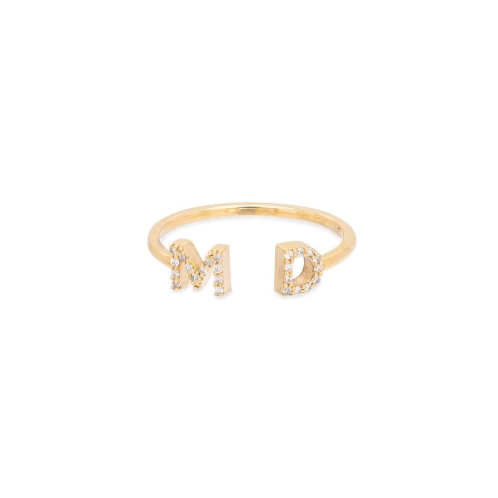 Diamond Double Initial Ring Yellow Gold