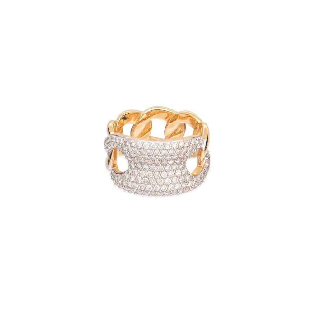 Diamond Wide Curb Link ID Band 14k Yellow Gold