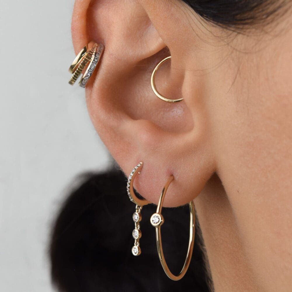 Medium Bezel Set Diamond Hoop Earrings