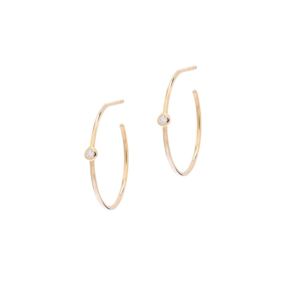 Medium Bezel Set Diamond Hoop Earrings Yellow Gold