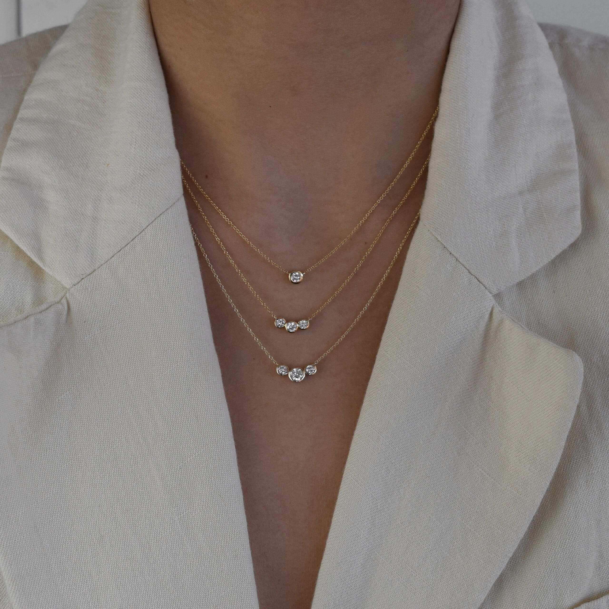 3 Diamond Solitaire Bezel Set Necklace