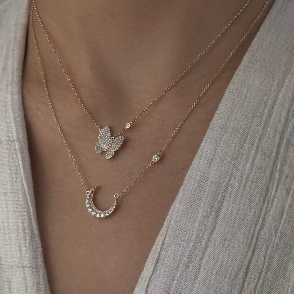 Diamond Butterfly + Diamond Bezel Accent Necklace