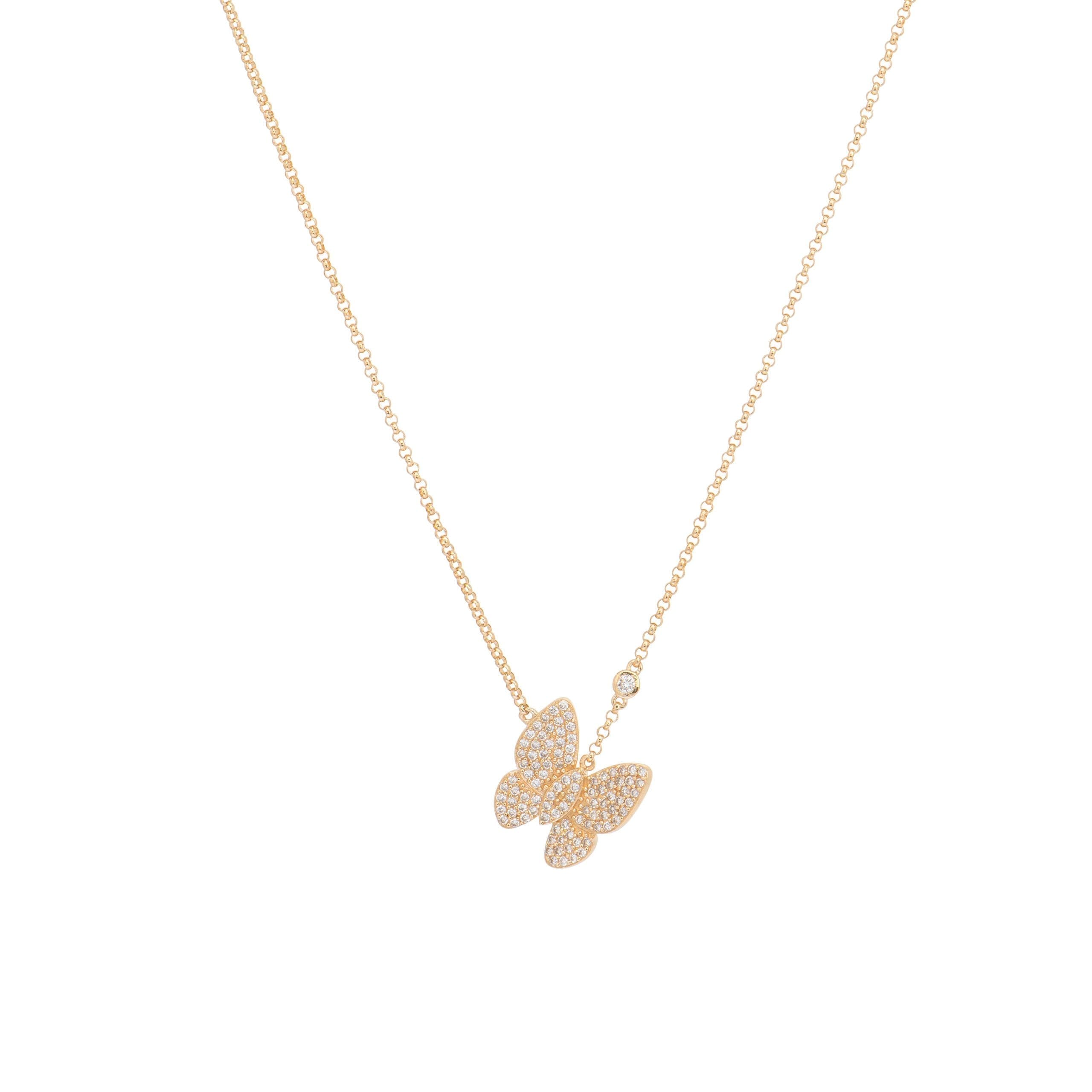 Diamond Butterfly + Diamond Bezel Accent Necklace Yellow Gold