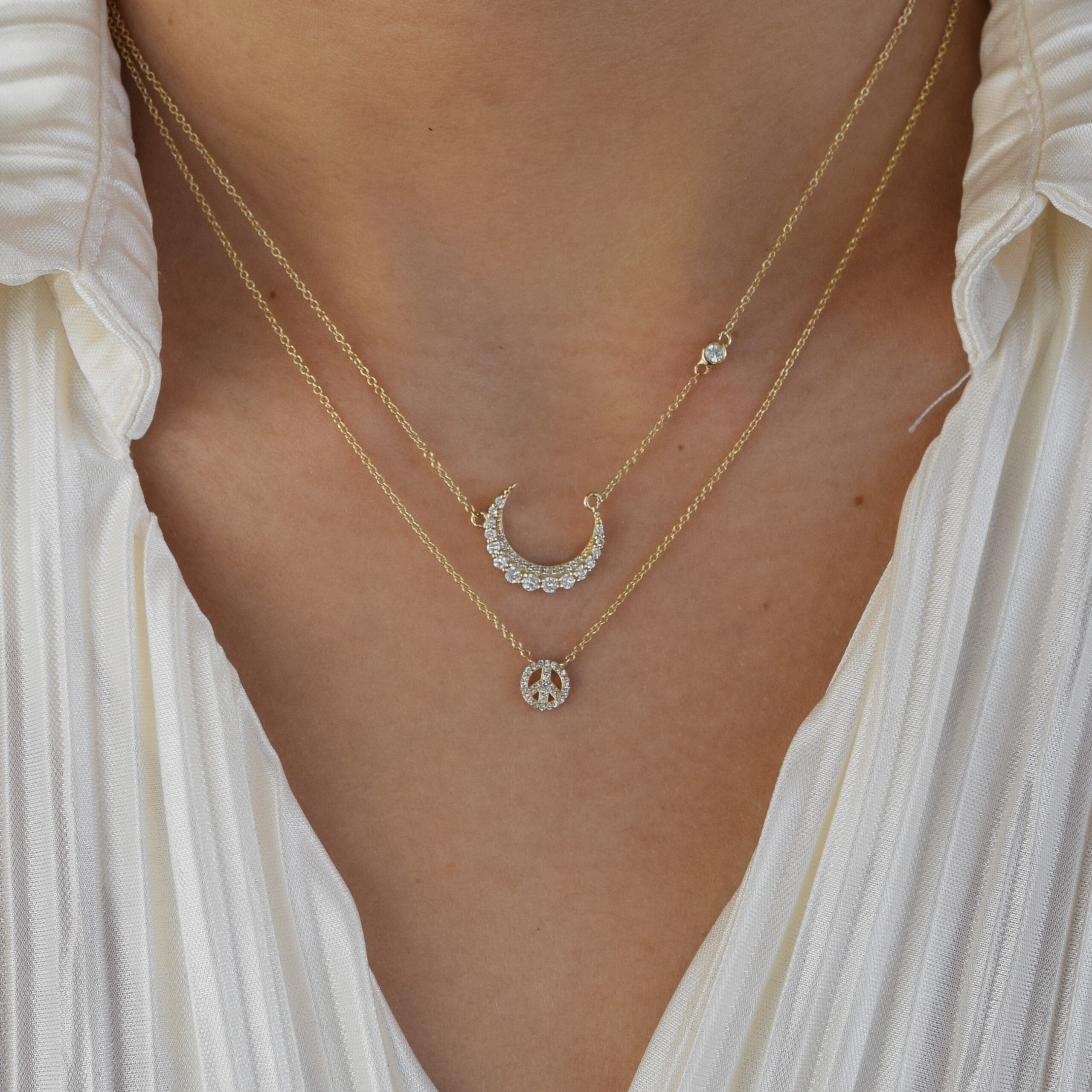 Diamond Crescent Moon Diamond Bezel Accent Necklace