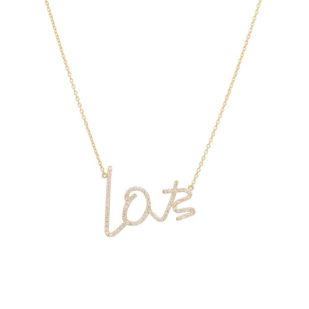 Diamond Modern Font Love Necklace Yellow Gold