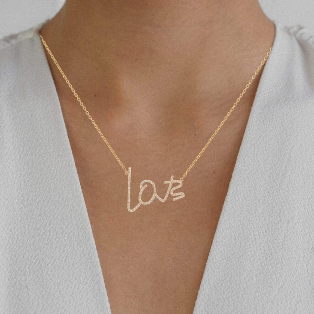 Diamond Modern Font Love Necklace