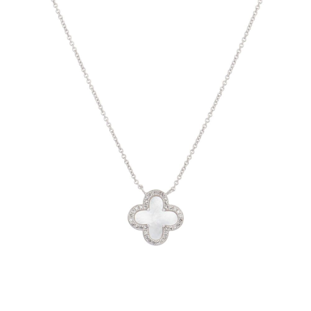 Diamond Mother-of-Pearl Clover Necklace White Gold