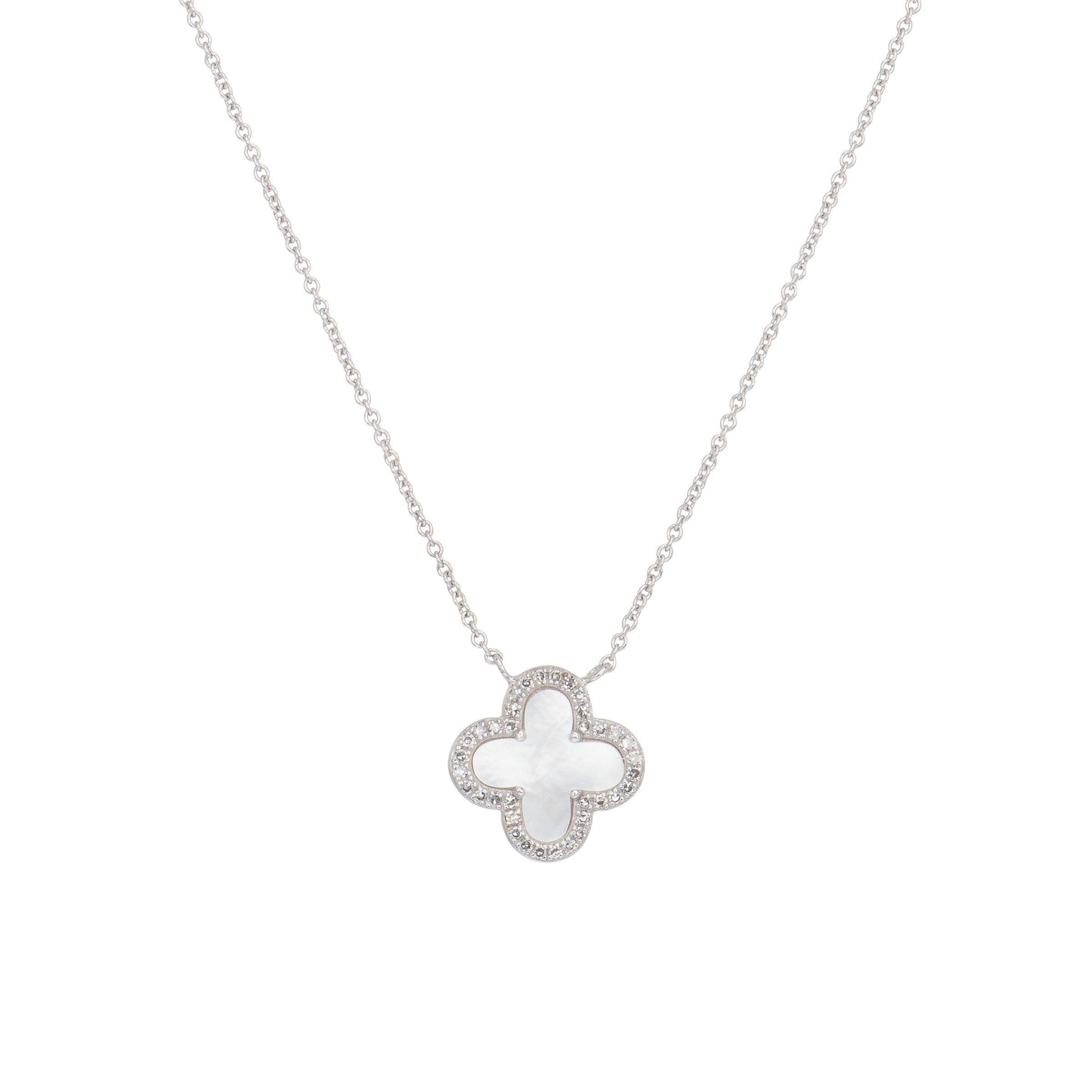 Diamond Mother-of-Pearl Clover Necklace White Gold