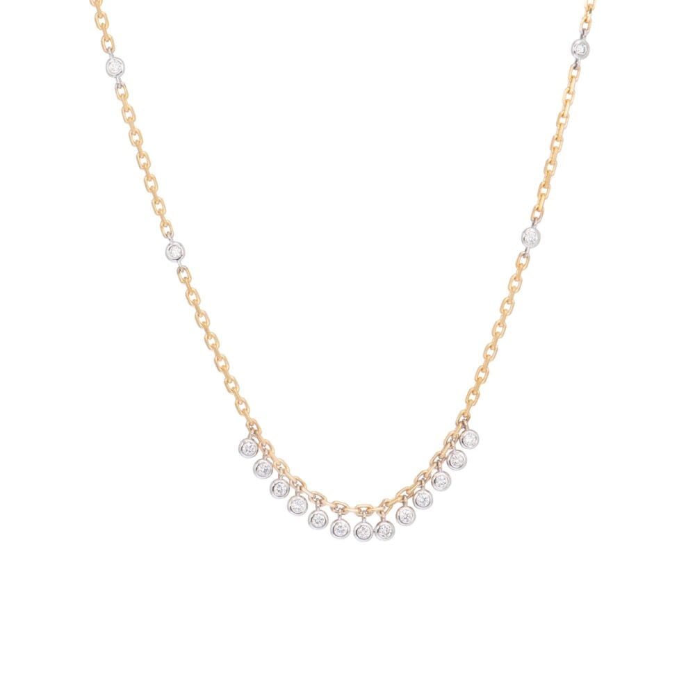 Diamond Multi Round Dangle Necklace + Diamond Bezel Chain Yellow Gold