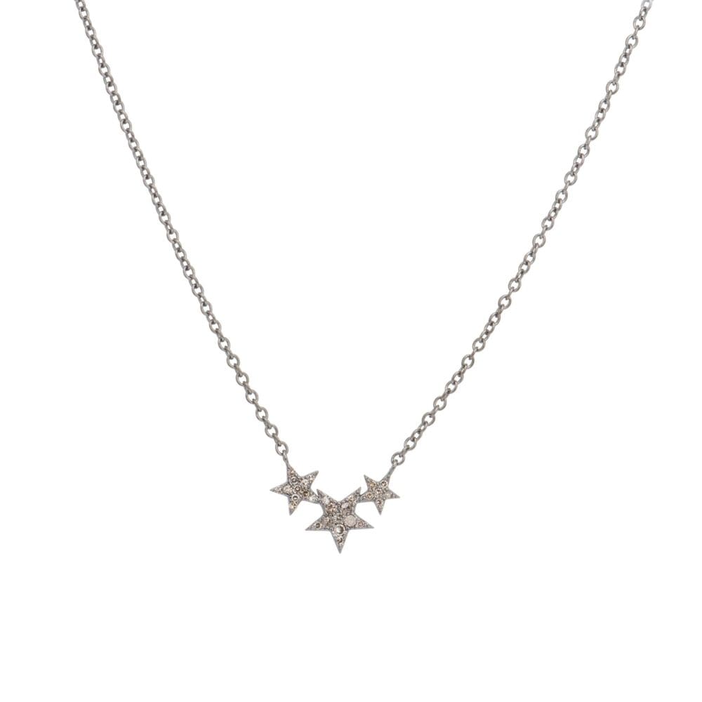Diamond Small Triple Star Necklace Silver