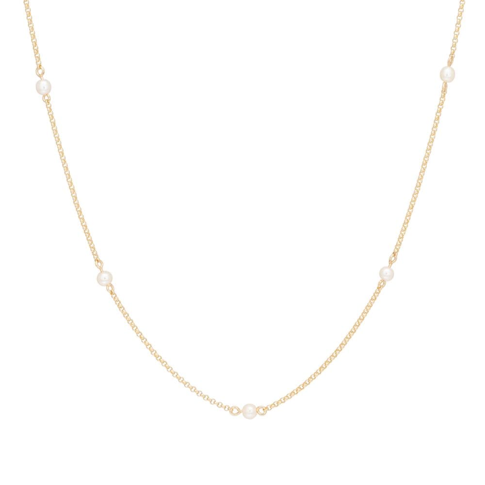 Delicate Pearl Station Necklace 14k Yellow Gold