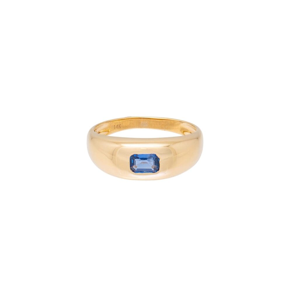 Emerald Cut Sapphire Dome Ring Yellow Gold