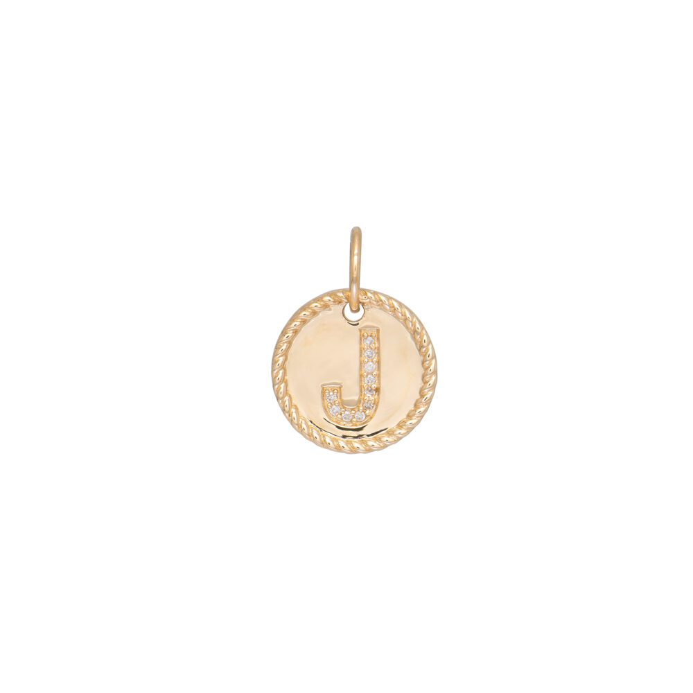 Small Round Cable Diamond Initial Charm Yellow Gold
