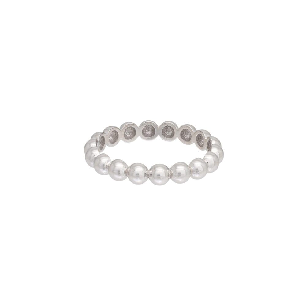Stackable 3mm Beaded Ball Ring White Gold