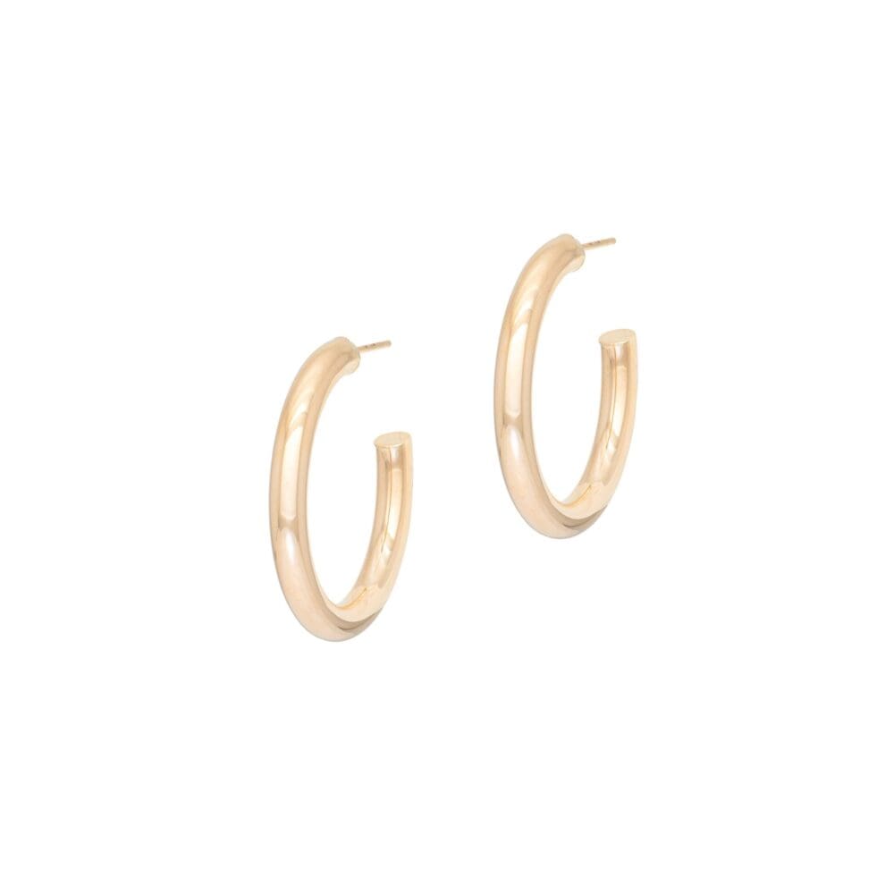 Large Thick Tube Hoop Earrings Yellow Gold