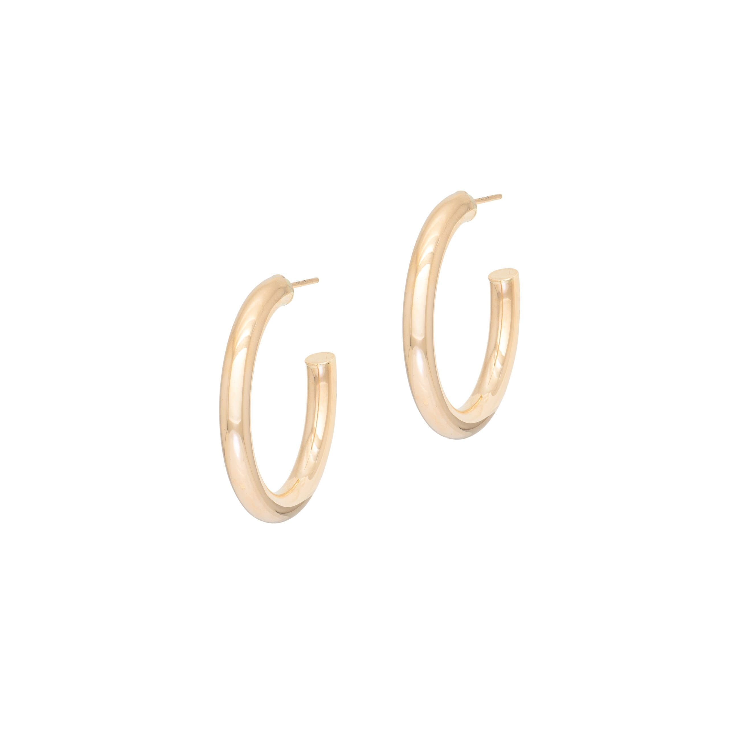 Large Thick Tube Hoop Earrings Yellow Gold