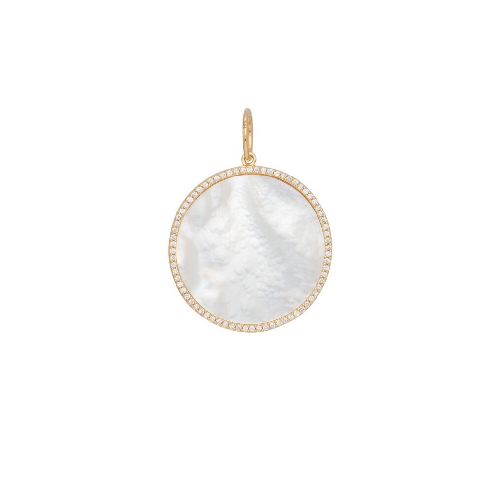 Mother-of-Pearl + Pave Diamond Rim Pendant Yellow Gold