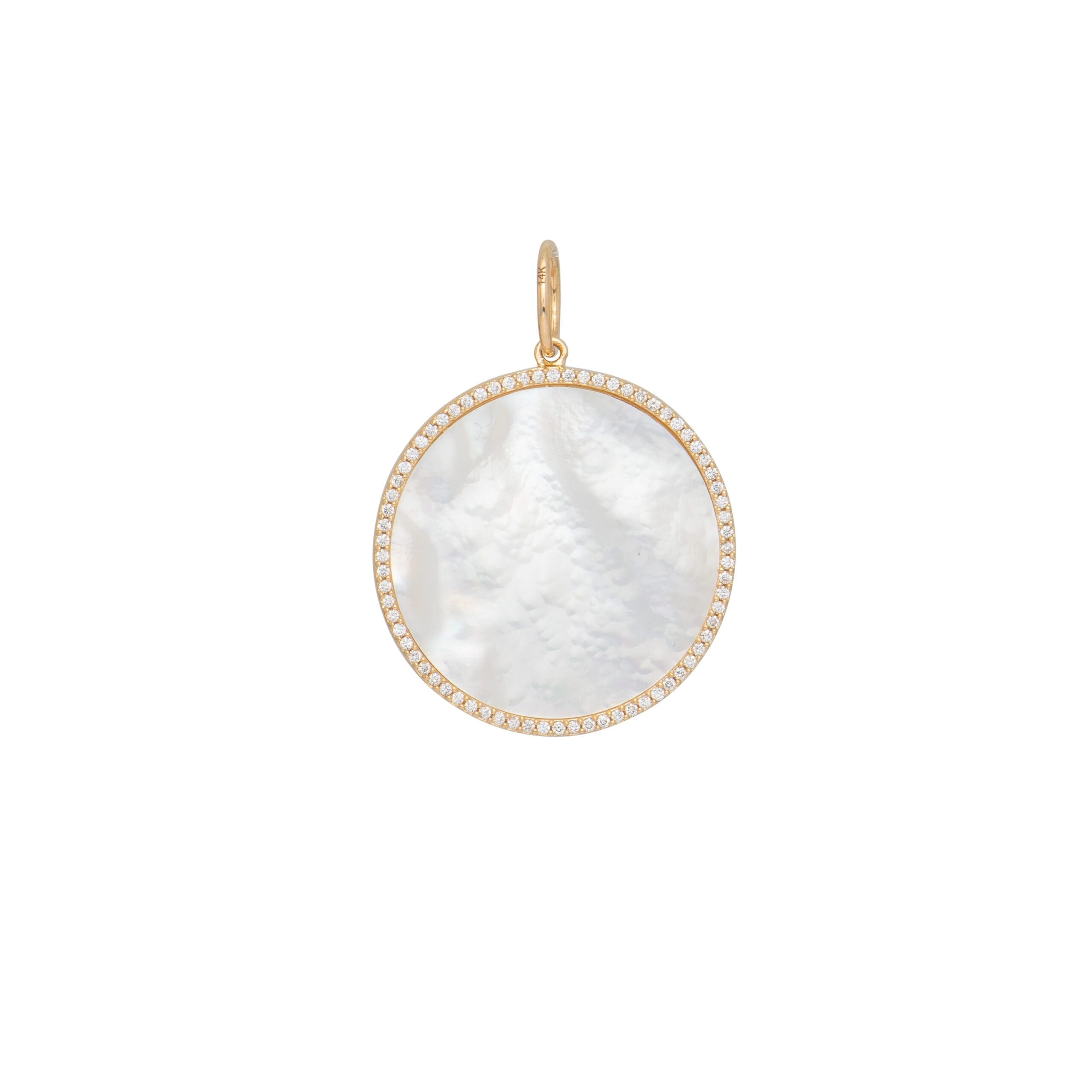 Mother-of-Pearl + Pave Diamond Rim Pendant Yellow Gold