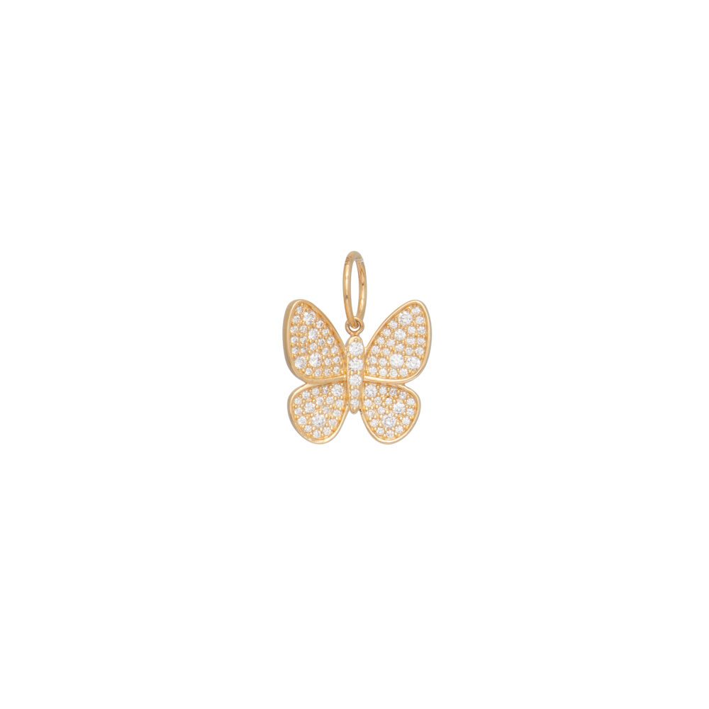 Pave Multi Diamond Butterfly Charm Yellow Gold