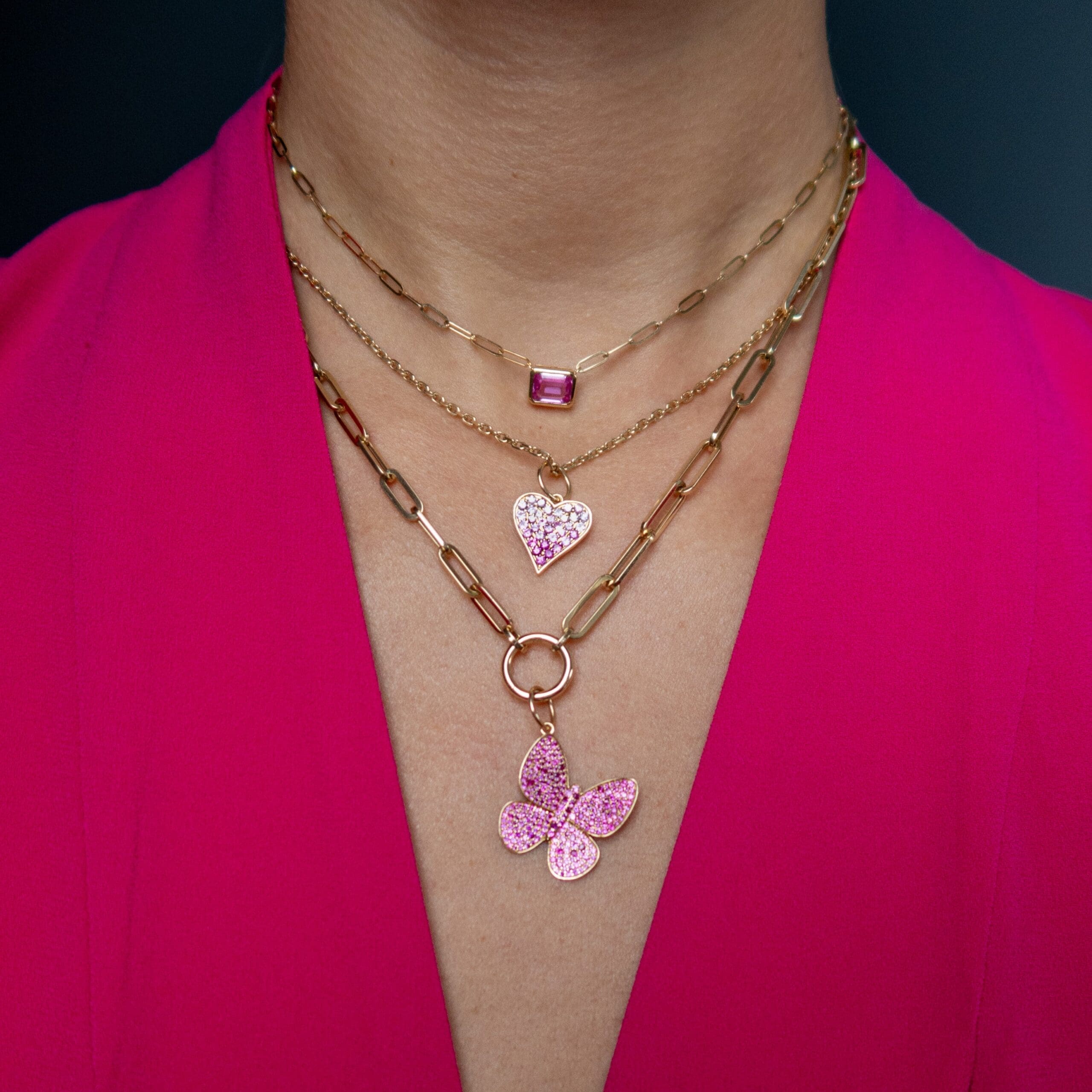 Pink Sapphire Pendant + Mini Link Chain Necklace