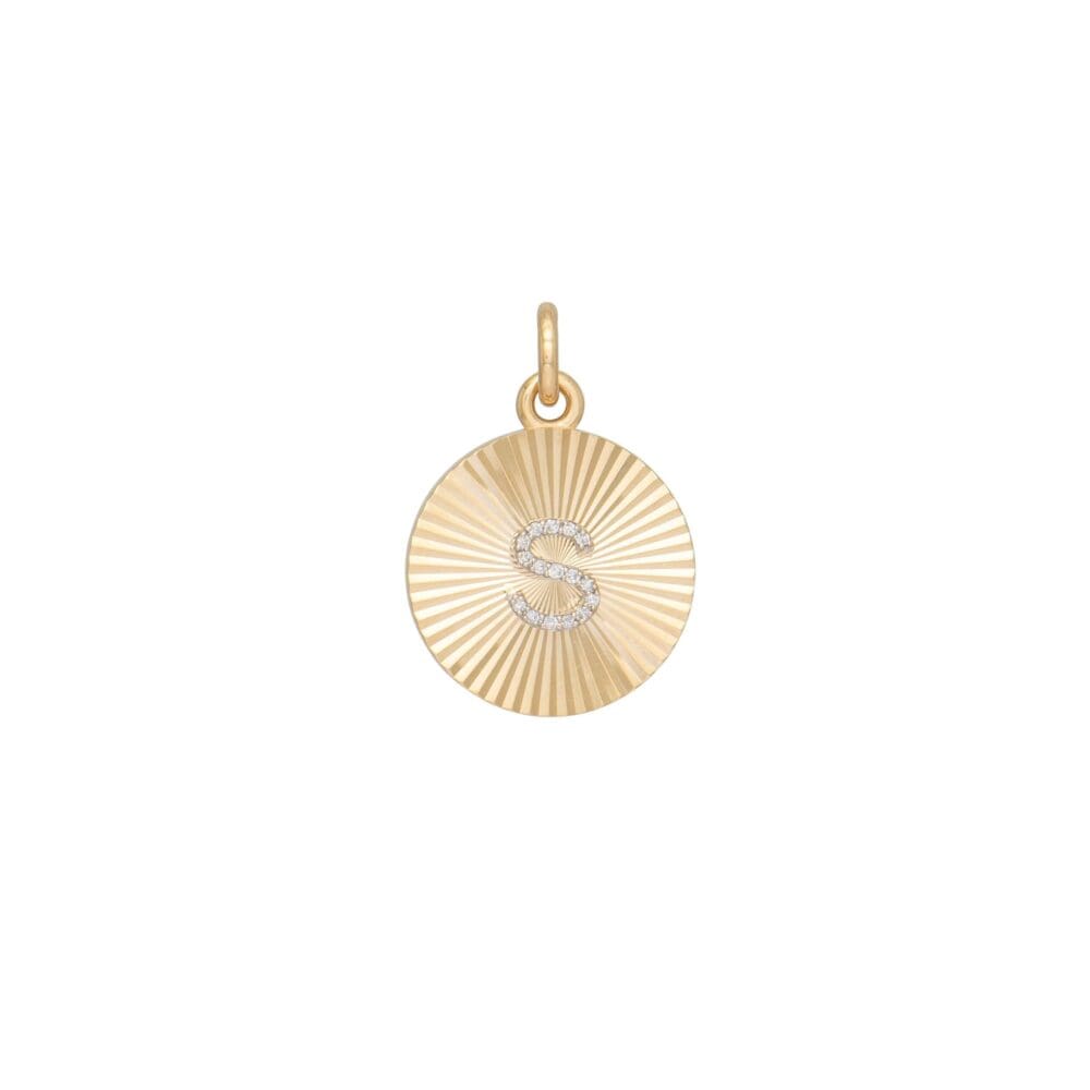 Round Fluted Diamond Initial Charm Yellow Gold